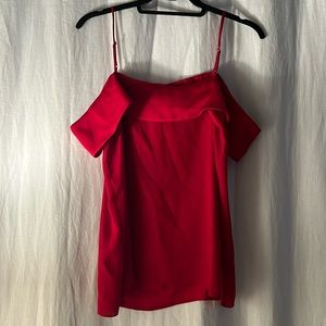 1.State Red thin strap blouse with off the shoulder draped sleeves